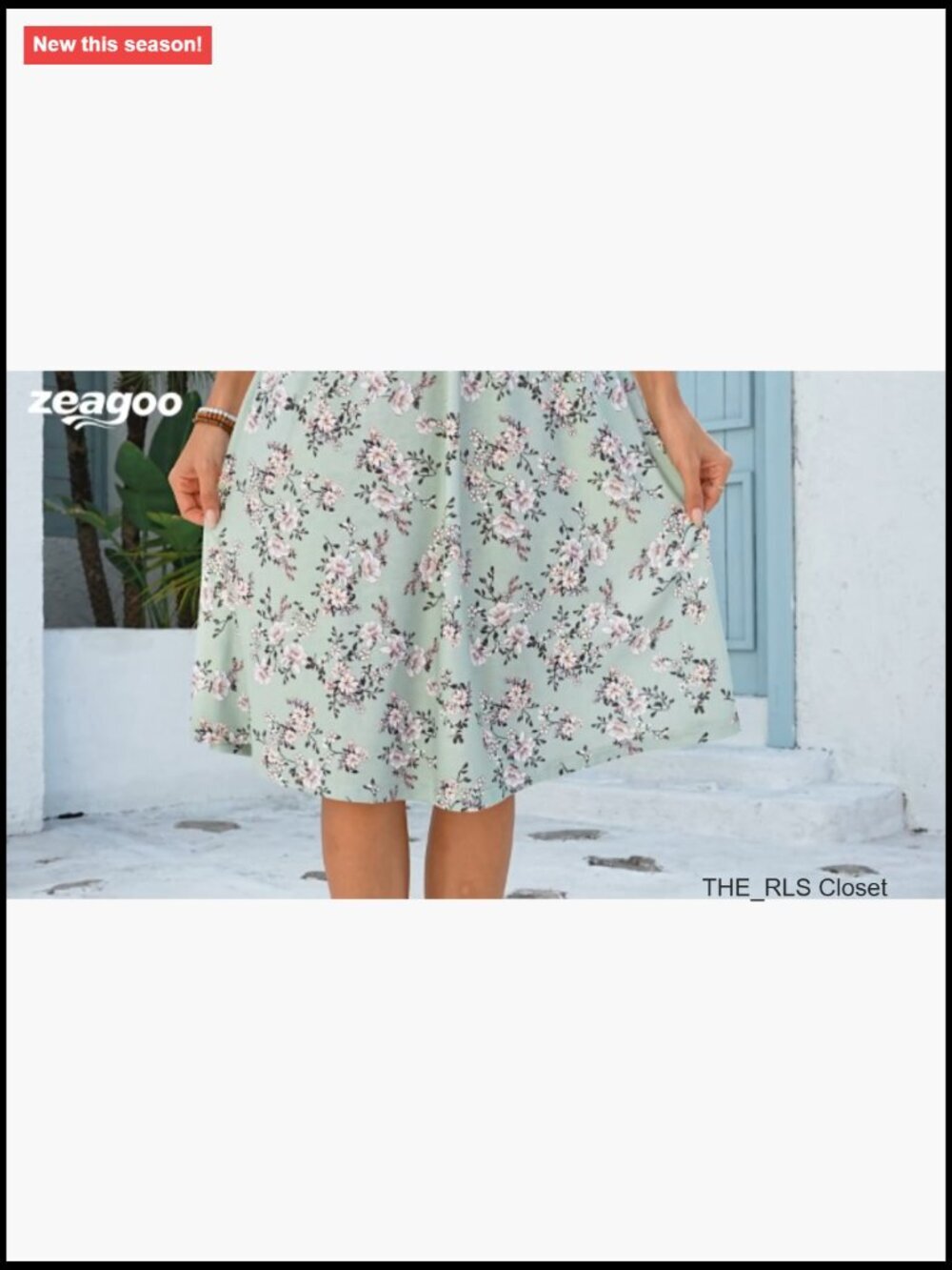 Polyester Spandex Midi Dress with Pockets V-Neck Casual Sundress - Picture 7 of 7